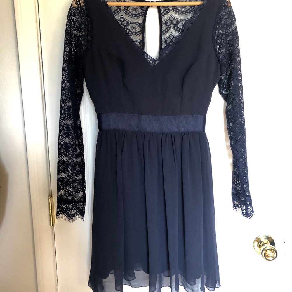Navy Blue Lace Fit & Flare Dress